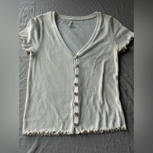 Cream Ribbed Button-Up Top from American Eagle